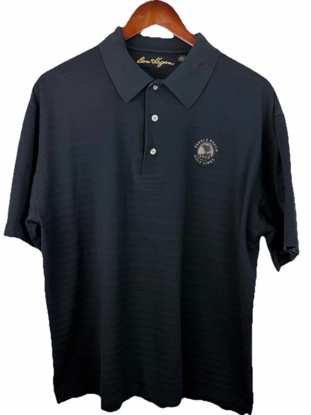 Ben Hogan Vintage | Black Textured Stripe Pebble Beach Golf Links Polo Shirt